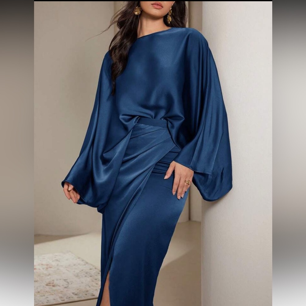 Elegant Navy Blue Satin Dress